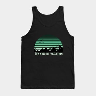 My Kind of Vacation Distressed Hiking Vintage Mountain Sunset Tank Top